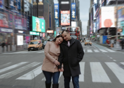 times square engagement photo session